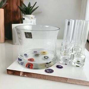 Leonardo Murano Millefiori Ice Bucket w/ Vodka Shooter Shot Glasses  Chiller Set